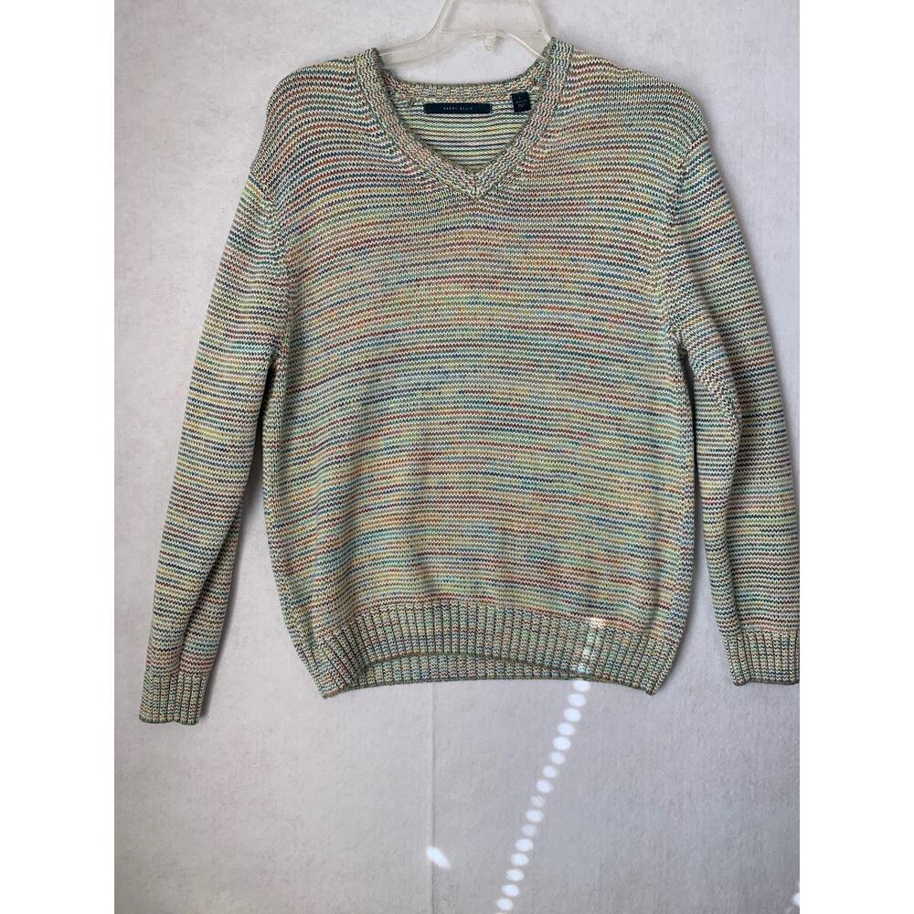 Perry Ellis Multi Colored Rainbow Knit V-Neck Sweater Size Large